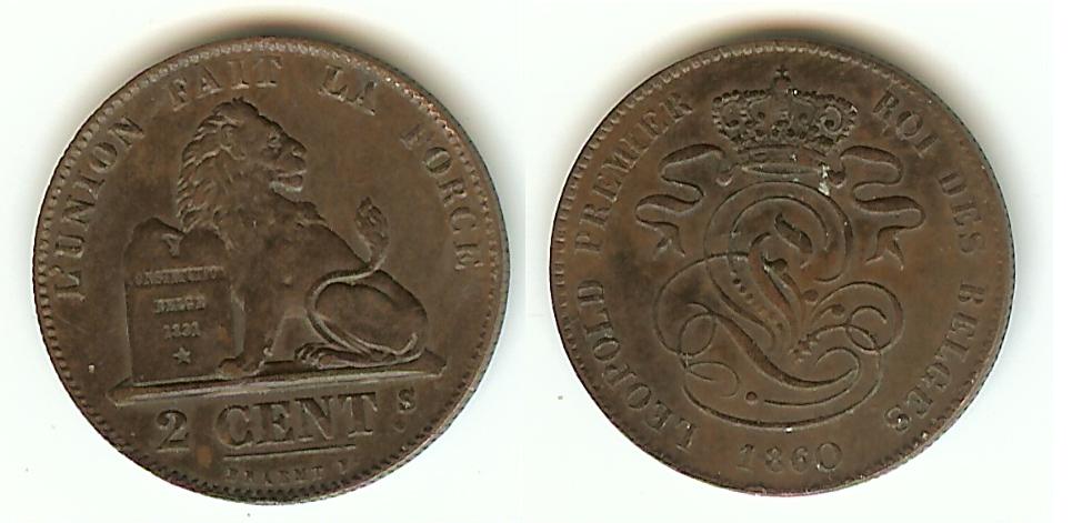 Belgium 2 Centimes 1860 VF+